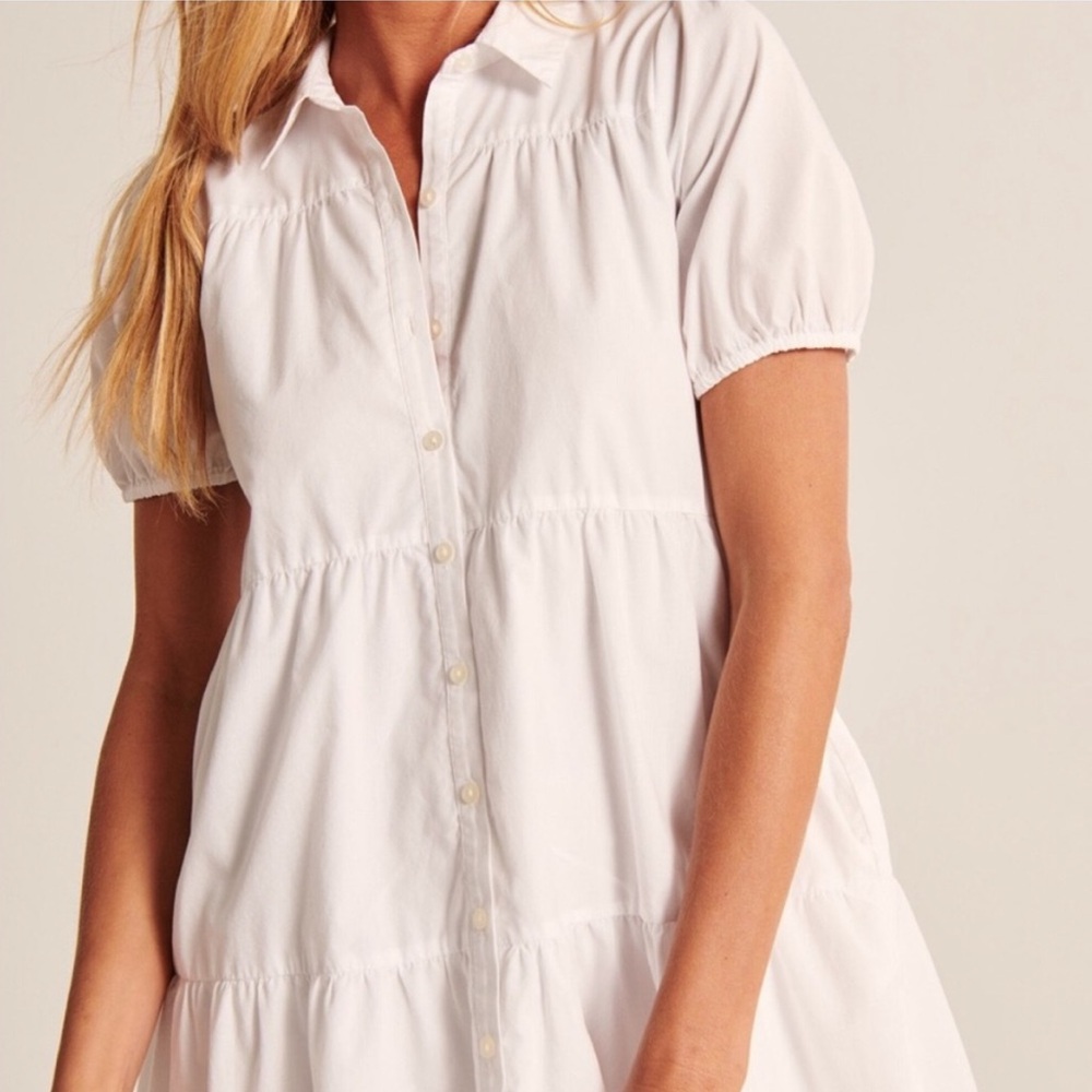 Abercrombie & Fitch Poplin Puff Sleeve Shirt Dress